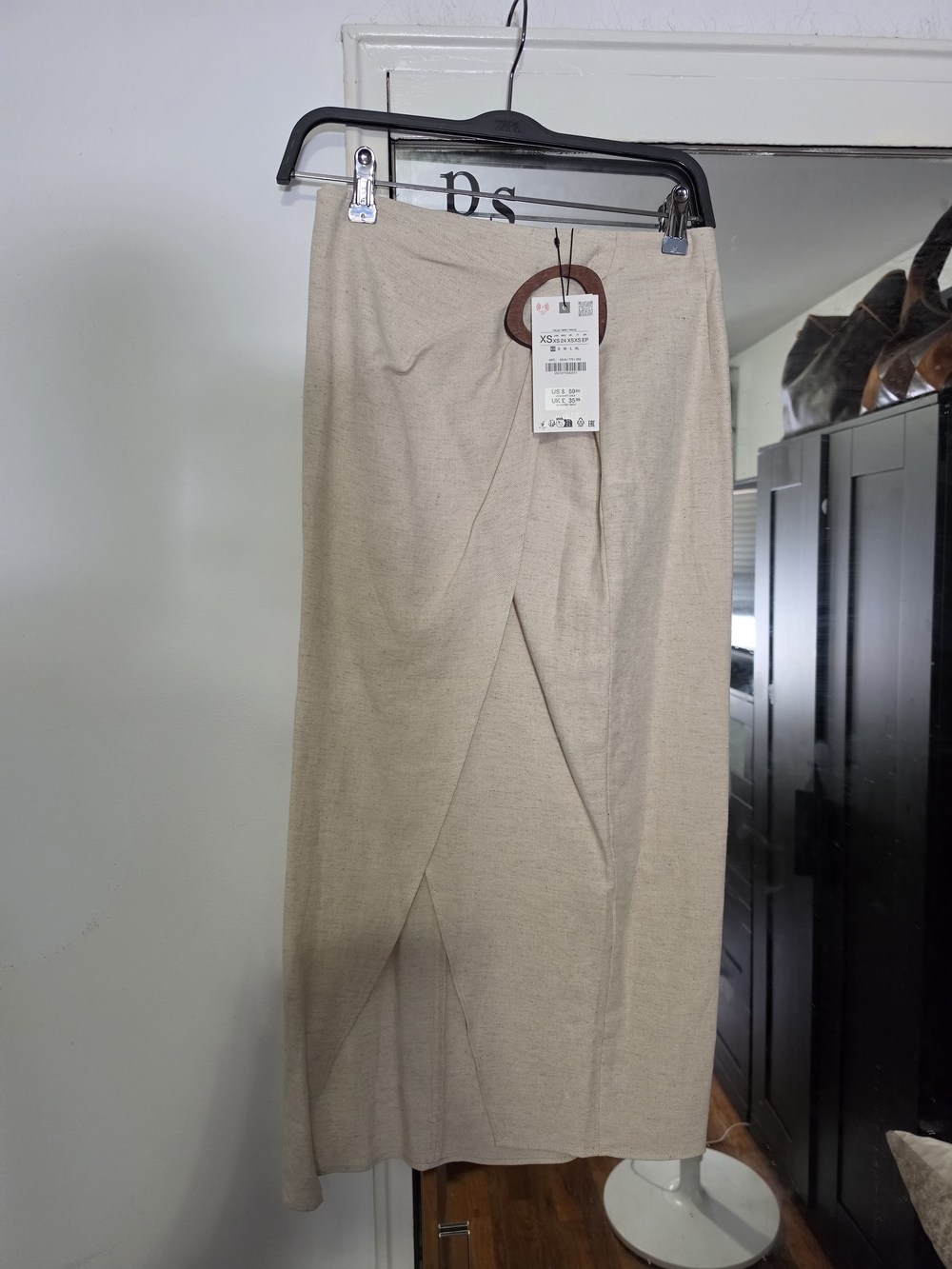 Zara Neutral Beige Wrap-Front Maxi Skirt